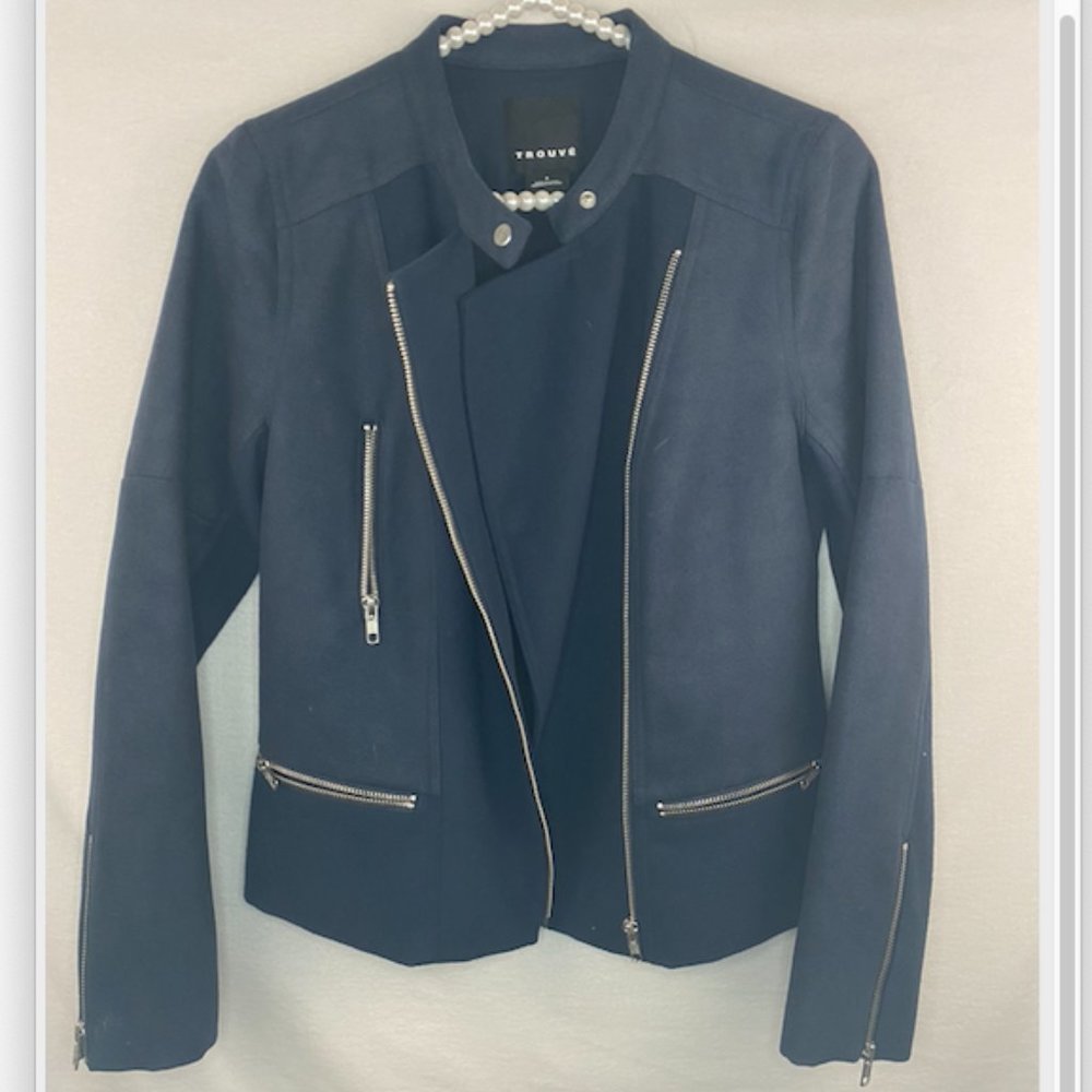 Trouve Motorcycle Jacket Blue Zip Up Small